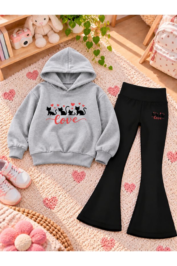 Girl's Hooded Sweatshirt Spanish Style Leggings Set Printed 3 Yarn Rastered Winter Set