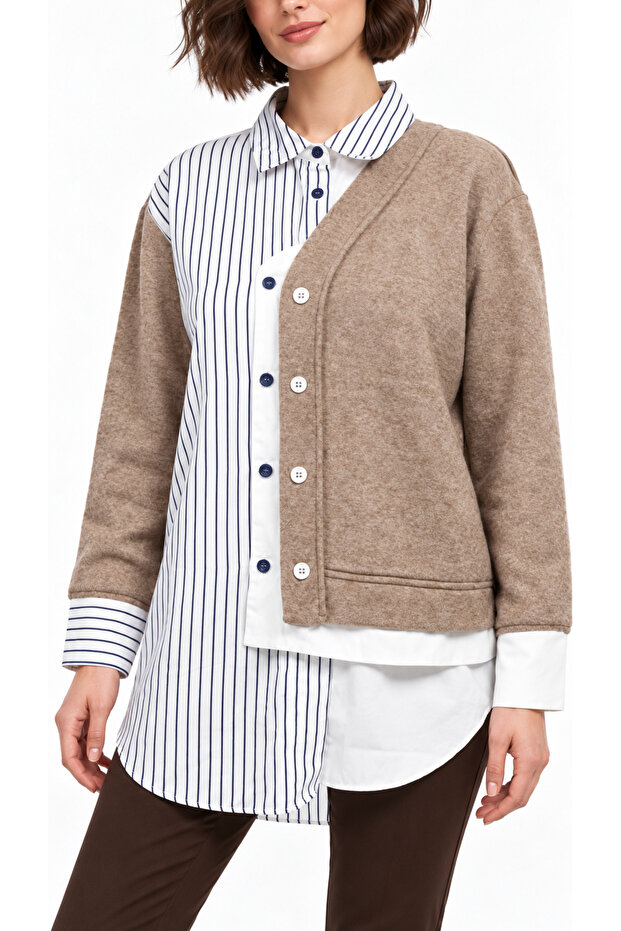 Knitwear Garnished Striped Shirt