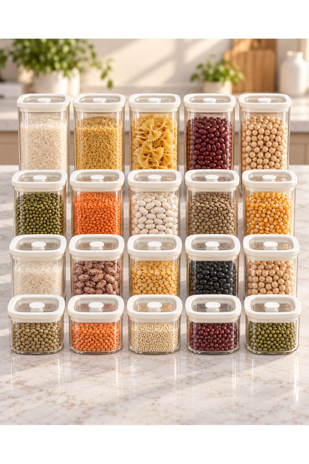 20-Piece Borosilicate Glass Jar Set with Cream Silicone Vacuum Lid