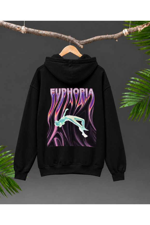 Euphoria Oversize Unisex Hooded Sweatshirt Black White