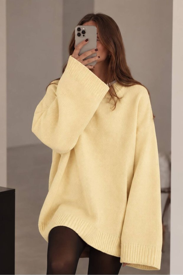 Oversize Soft Textured Women's Knitted Long Sweater Dress Tunic