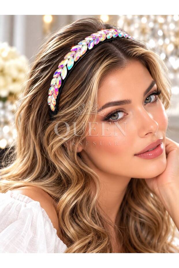 Luxury Holographic Colorful Crystal Stone Leaf Model Black Women's Children's Crown Shiny Crown