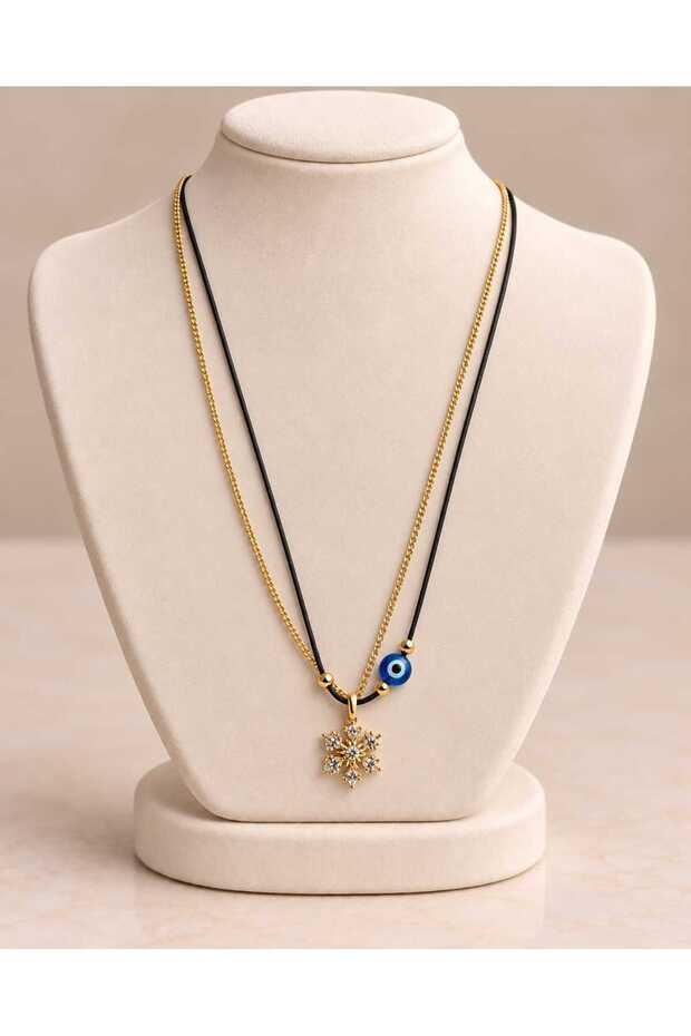 Snowflake Figured Evil Eye Detailed Necklace