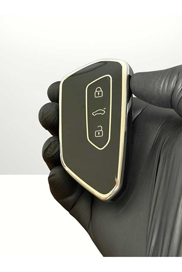 Volkswagen 2021-2023 Compatible Smart 3 Button Silicone Key Remote Protection Case Black Silver Color
