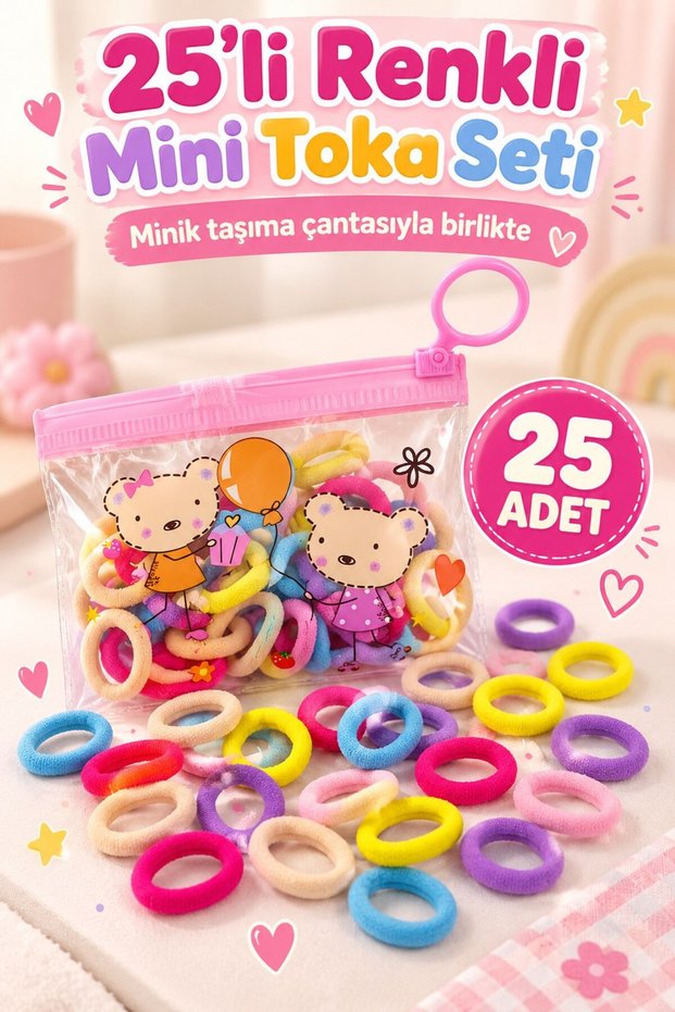 Colorful Mini Hair Ties Set for Kids Girls Hair Clips Set with Carrying Bag 25 Pieces