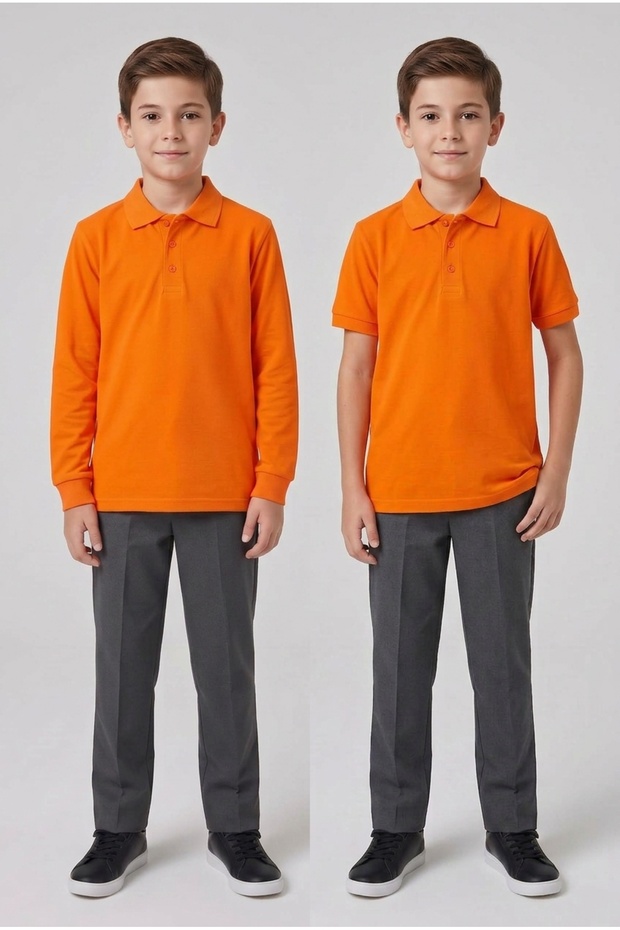 Boys' 2-Piece Polo Collar School T-Shirt Set Short and Long Sleeve 100% Cotton Fabric