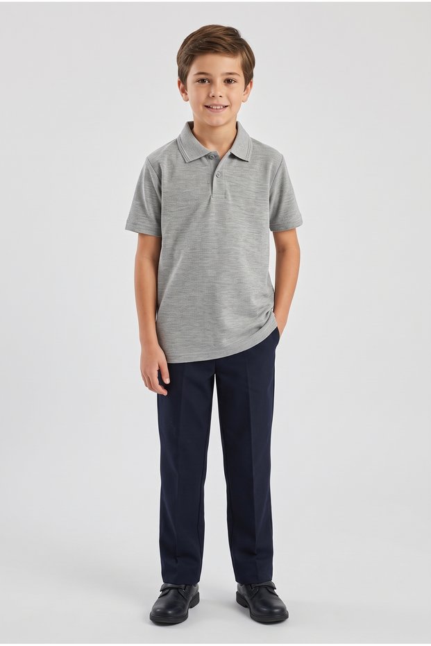 Boys' Polo Collar School T-Shirt Set Short Sleeve 100% Cotton Fabric