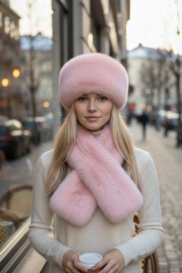 Women's Winter Vegan Fur Plush Hat and Scarf Set