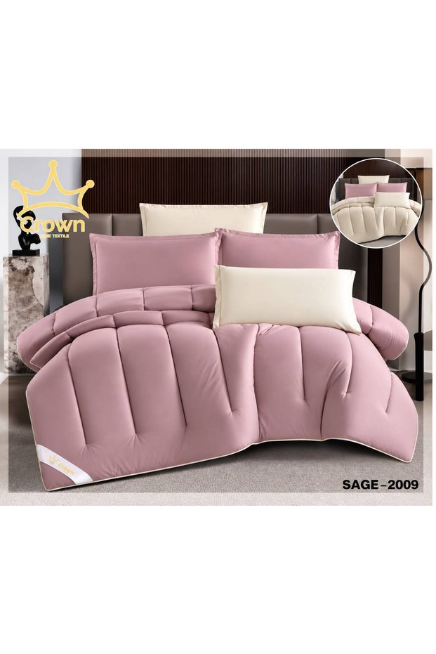 Solid Color Double-Sided Bedspread 6Pcs with Fixed Insert - Modern Hotel Style _ 200*200 -Solid Color 6Pcs Comforter Set