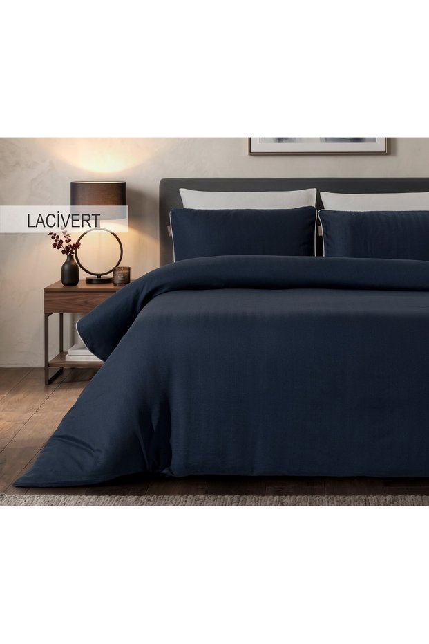 Signature Cotton Satin Double Duvet Cover Set - Dark Blue