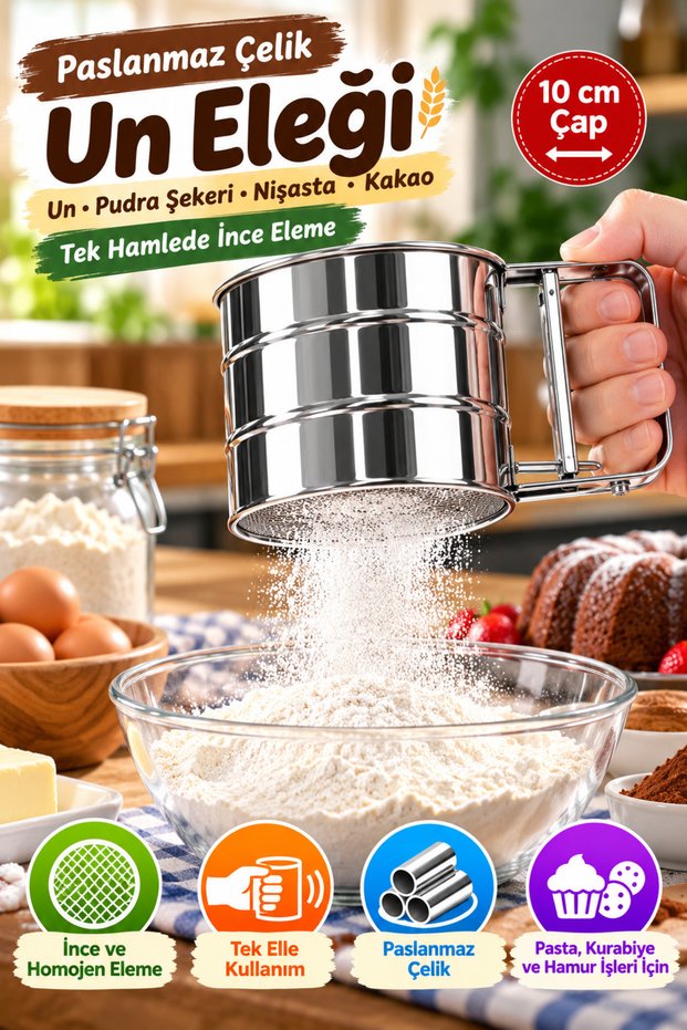 Practical Triggered Stainless Steel Flour Sieve with Latch Metal Powdered Sugar Cocoa Starch Sieve Kitchen Gadget