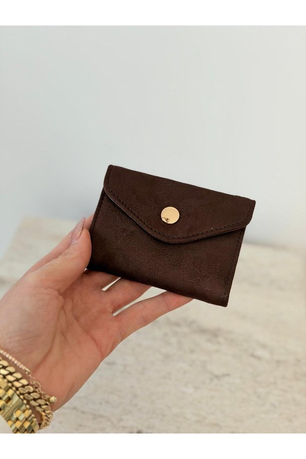 Suede Accordion Snap Closure Card Holder
