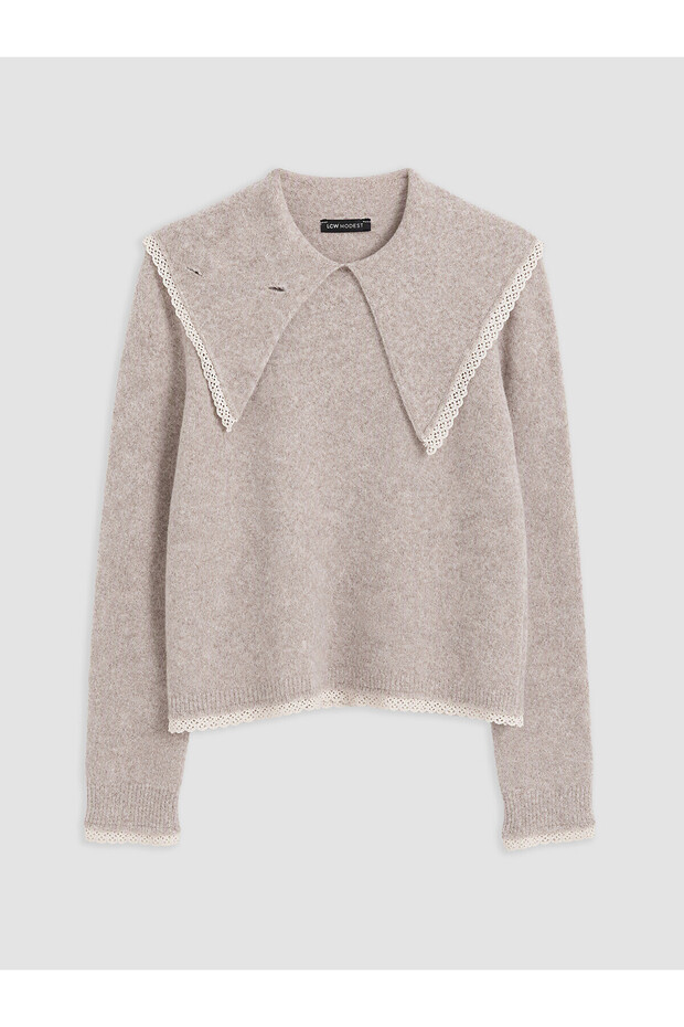 Alita City Lcw Modest Beige Knitwear Plain Baby Collar Women's Sweater
