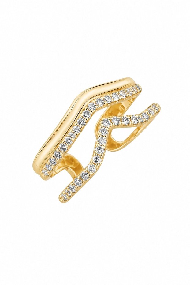 Double Row V Gold Pinky Ring