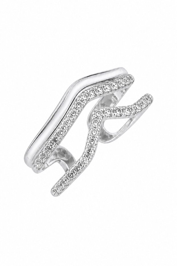 Double Row V Silver Pinky Ring