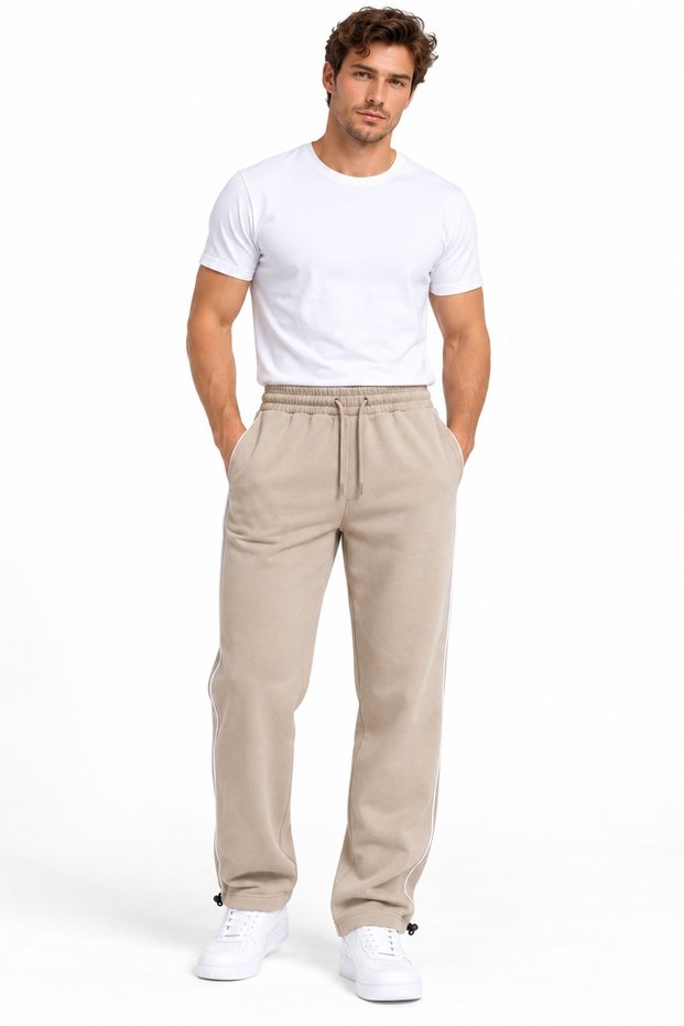 3-Thread Side Piping, Adjustable Cuffs, Baggy Winter Men's Sweatpants with Internal Ribbing, Smoked Gray Brown Black Stone.