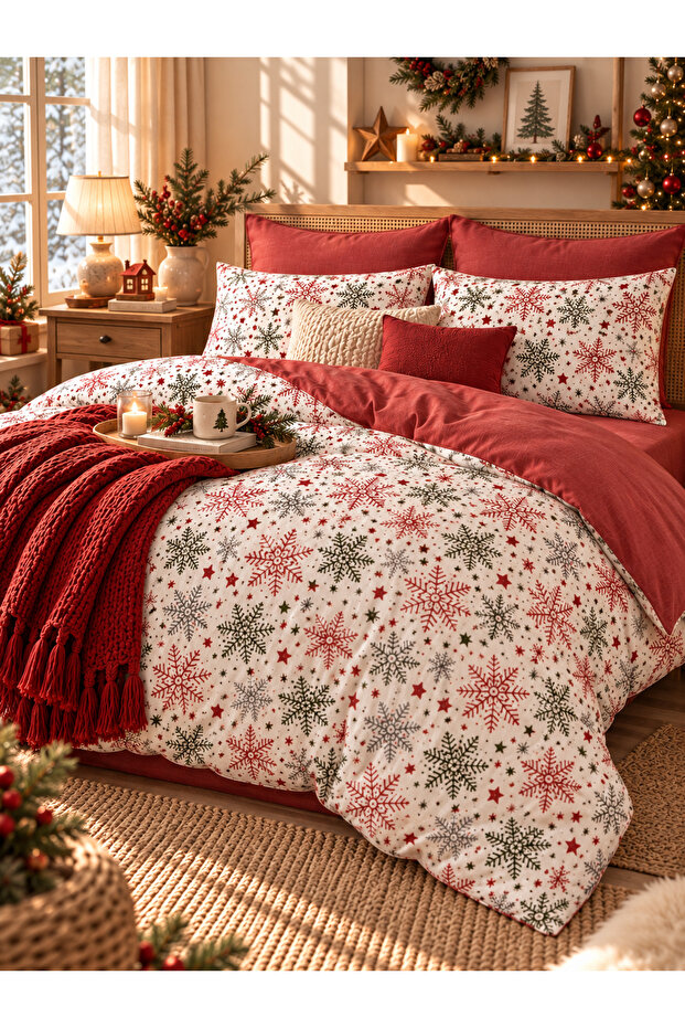 Double Duvet Cover Set with Elasticated Sheets Winterchris Red
