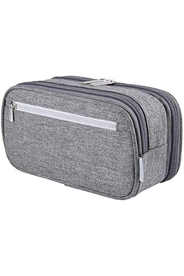 Grey Large Capacity Stationery Organizer for School Office, Multi Compartment Pencil Case and Makeup