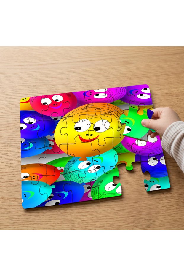 24 Piece Wooden Children's Puzzle with Colorful Cute Emojis Design Mpk0470