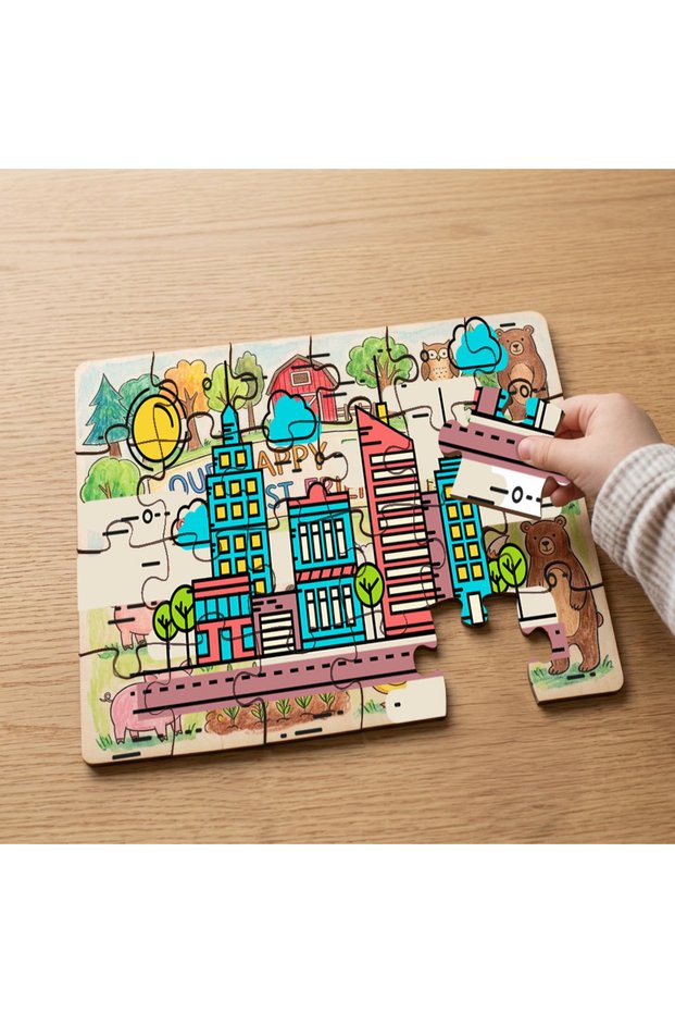 24 Piece Wooden Children's Puzzle with Colorful Buildings Design Mpk0300