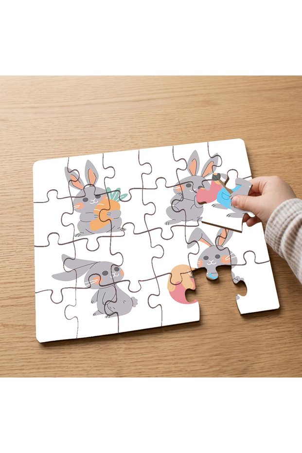 24 Piece Wooden Kids Puzzle with Cute Baby Easter Rabbits Design Mpk0675