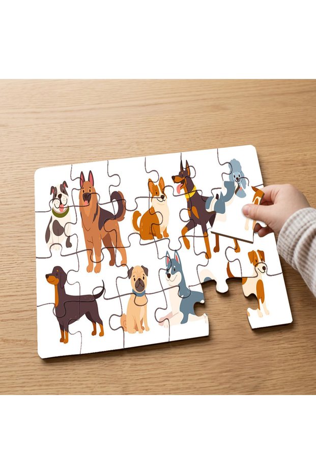 24 Piece Wooden Children's Puzzle with Cute Dog Breeds Design Mpk0377