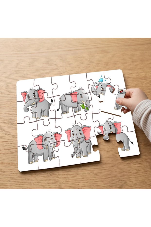 24 Piece Wooden Children's Puzzle with Cute Baby Elephant Design Mpk1028