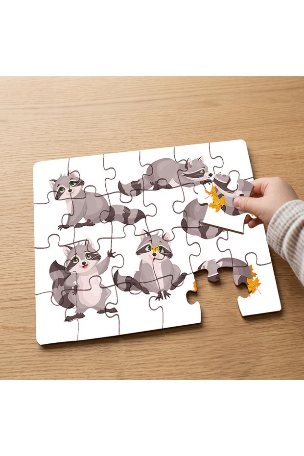 24 Piece Wooden Children's Puzzle with Cute Raccoons Design Mpk0403