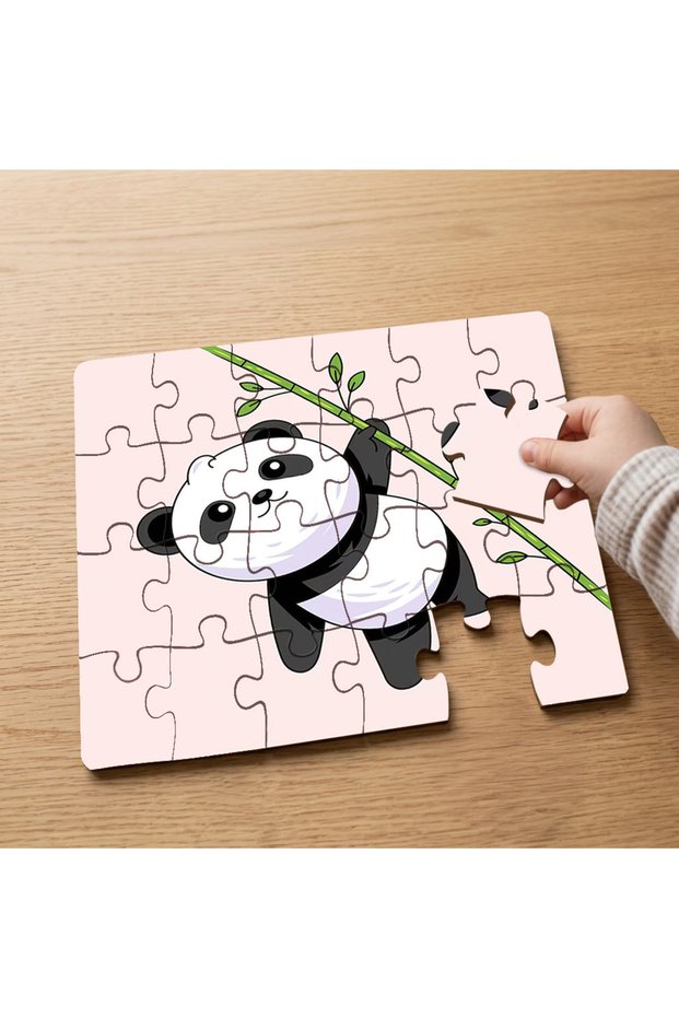 24 Piece Wooden Children's Puzzle with Cute Panda Design Holding Bamboo Mpk0655