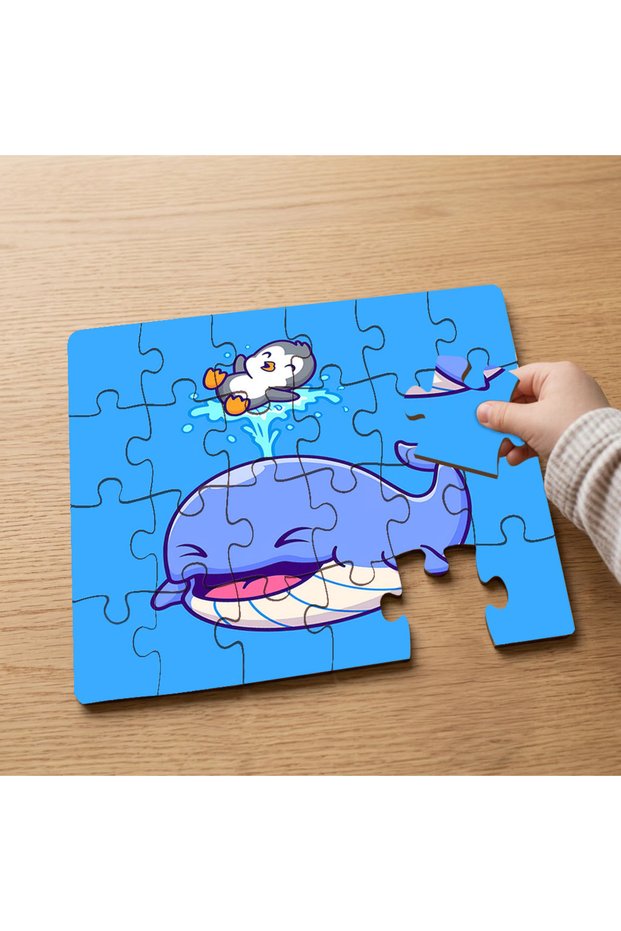 24 Piece Wooden Children's Puzzle with Happy Penguin and Fish Design Mpk0407