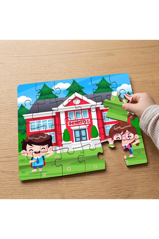 24 Piece Wooden Children's Puzzle with Design for Children Going to School Mpk0147