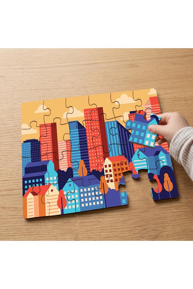 24 Piece Wooden Children's Puzzle with High-Rise Buildings Design Mpk0843