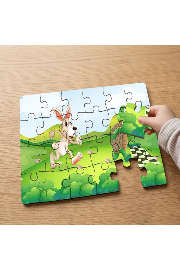 24 Piece Wooden Children's Puzzle with Running Rabbit and Turtle Design Mpk0961