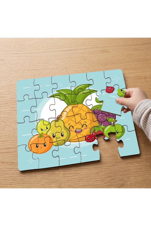 24 Piece Wooden Children's Puzzle with Smiling Cute Fruits Design Mpk0742