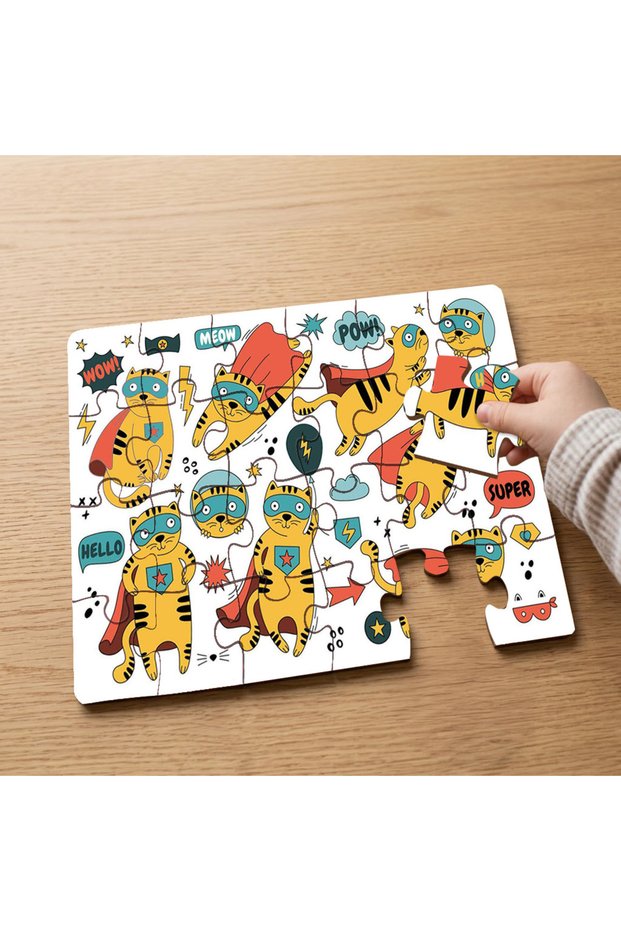 24 Piece Wooden Children's Puzzle with Superhero Kitten Design Mpk1059