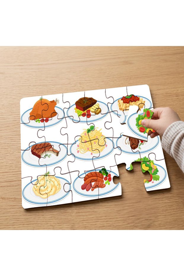 Dinner Time - Assorted Foods Designed 24 Piece Wooden Kids Puzzle Mpk0436