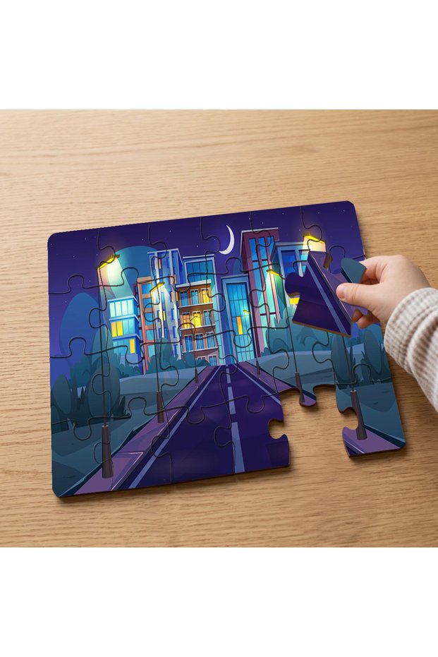 24 Piece Wooden Children's Puzzle with Night City Landscape Design Mpk0981