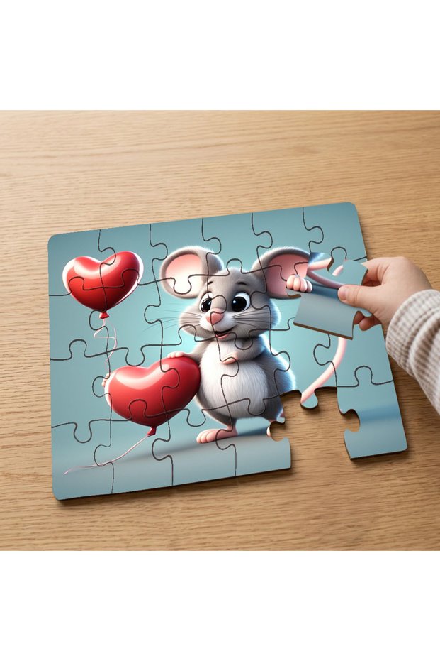24 Piece Wooden Children's Puzzle with Heart and Cute Mouse Design Mpk0073