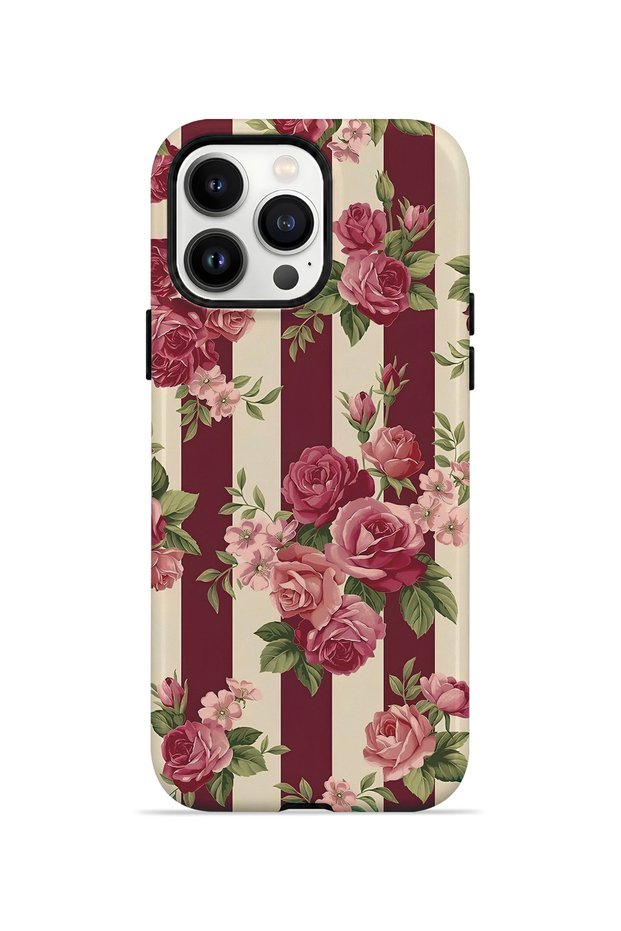 iPhone 14 Pro Vorian Magsafe Double Layer Claret Red Rose Stripe Case