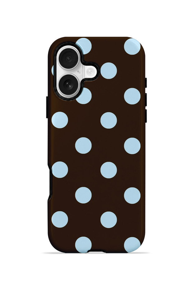 iPhone 16 Vorian Double Layer Coffee Blue Polka Dot Case