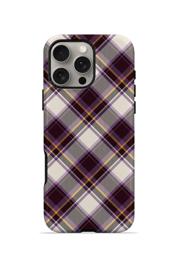 iPhone 16 Pro Vorian Double Layer Purple Cream Cross Plaid Case
