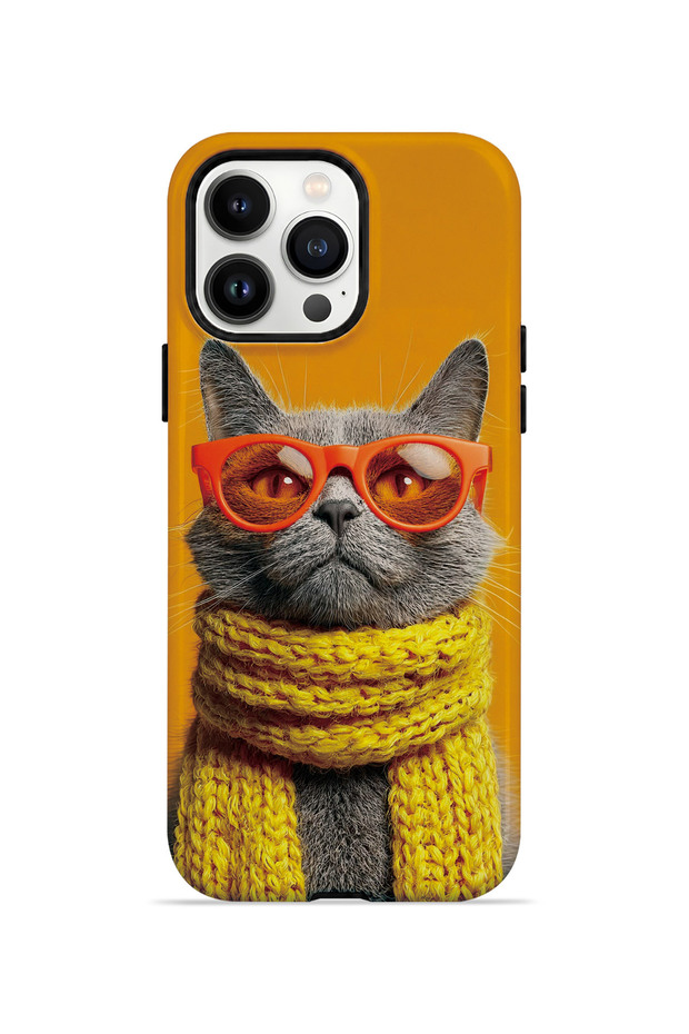 iPhone 14 Pro Max Vorian Magsafe Double Layer Yellow Scarf Cat Case