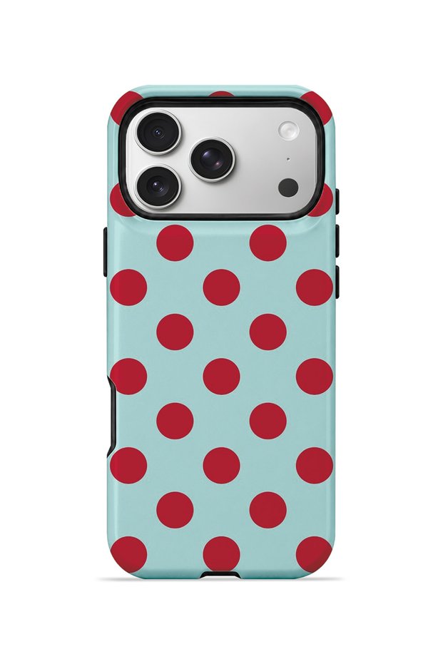iPhone 17 Pro Max Vorian Double Layer Mint Red Polka Dot Case