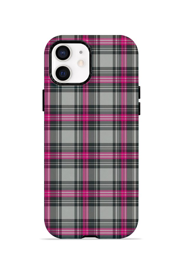 iPhone 12 Vorian Magsafe Double Layer Gray Fuchsia Plaid Case