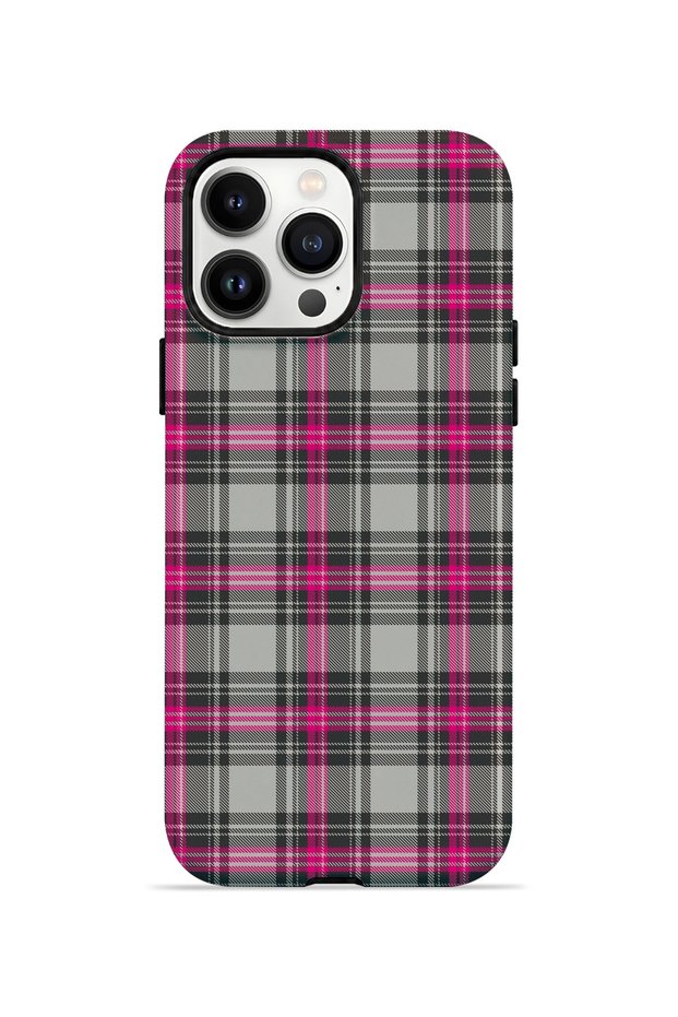 iPhone 14 Pro Max Vorian Magsafe Double Layer Gray Fuchsia Plaid Case