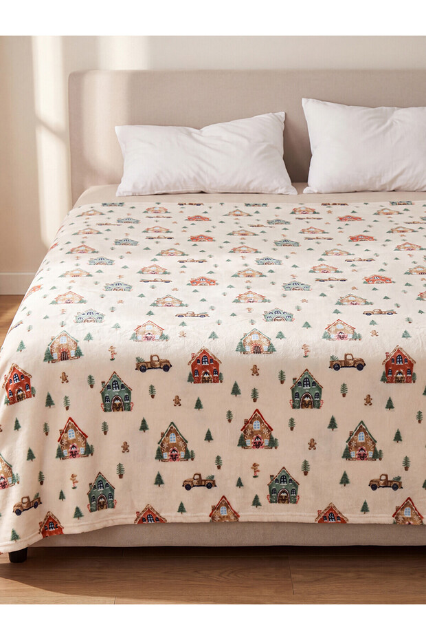 Nevavm Farkıyla Lcw Home Beige Christmas Themed Double Blanket 200X220 cm