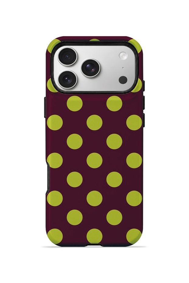iPhone 17 Pro Max Vorian Double Layer Burgundy Lemon Polka Dot Case