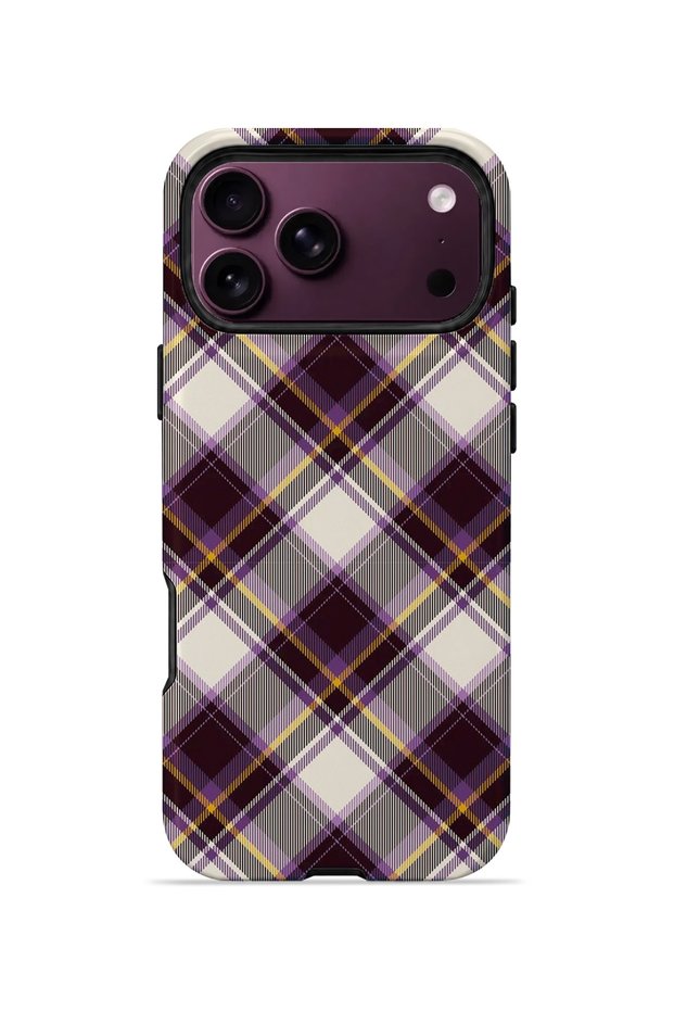 iPhone 18 Pro Vorian Double Layer Purple Cream Cross Plaid Case