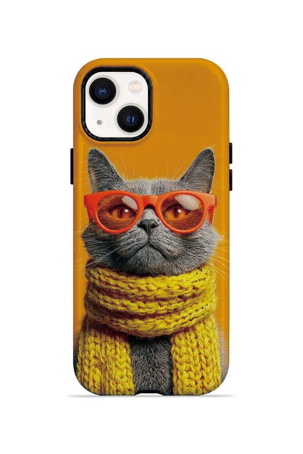 iPhone 13 Vorian Double Layer Yellow Scarf Cat Case