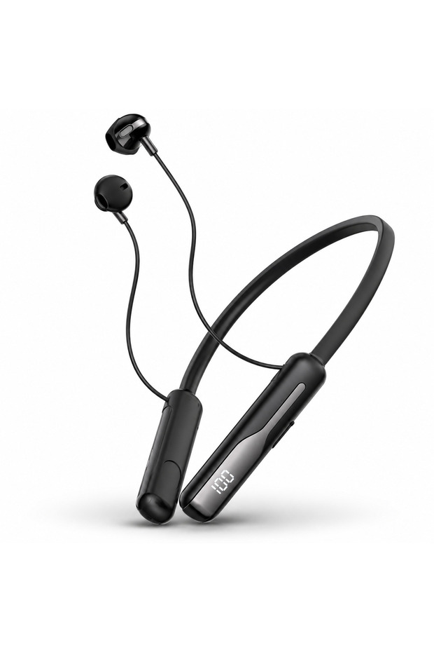 SF 0465 Neckband Wireless Earphone with ENC Noise Cancellation & Digital Power Display - Black